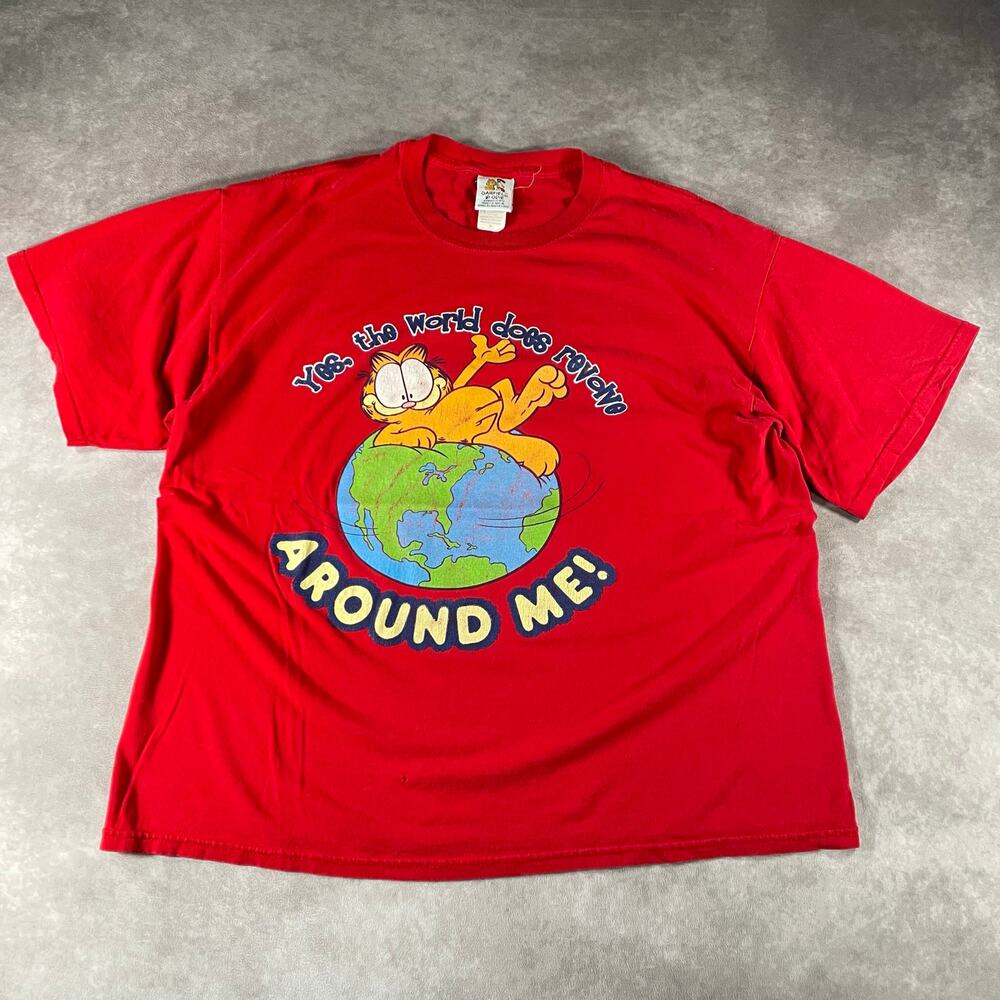 Vintage Y2K Garfield World Revolves Around Me Humor Shirt XL